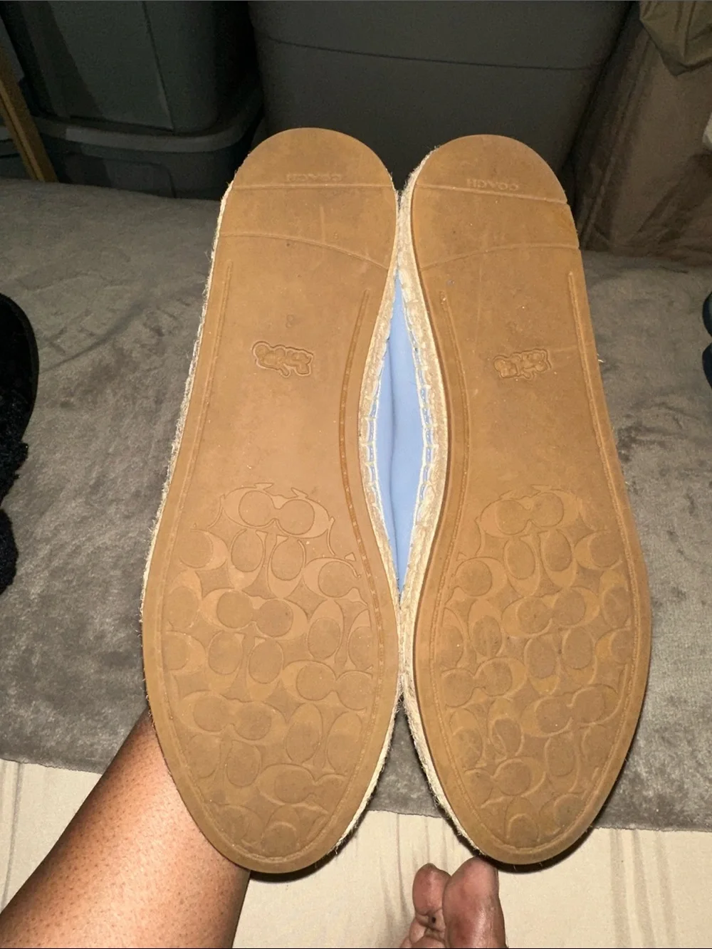 COACH Lavender and Black Leather Espadrille Flats
